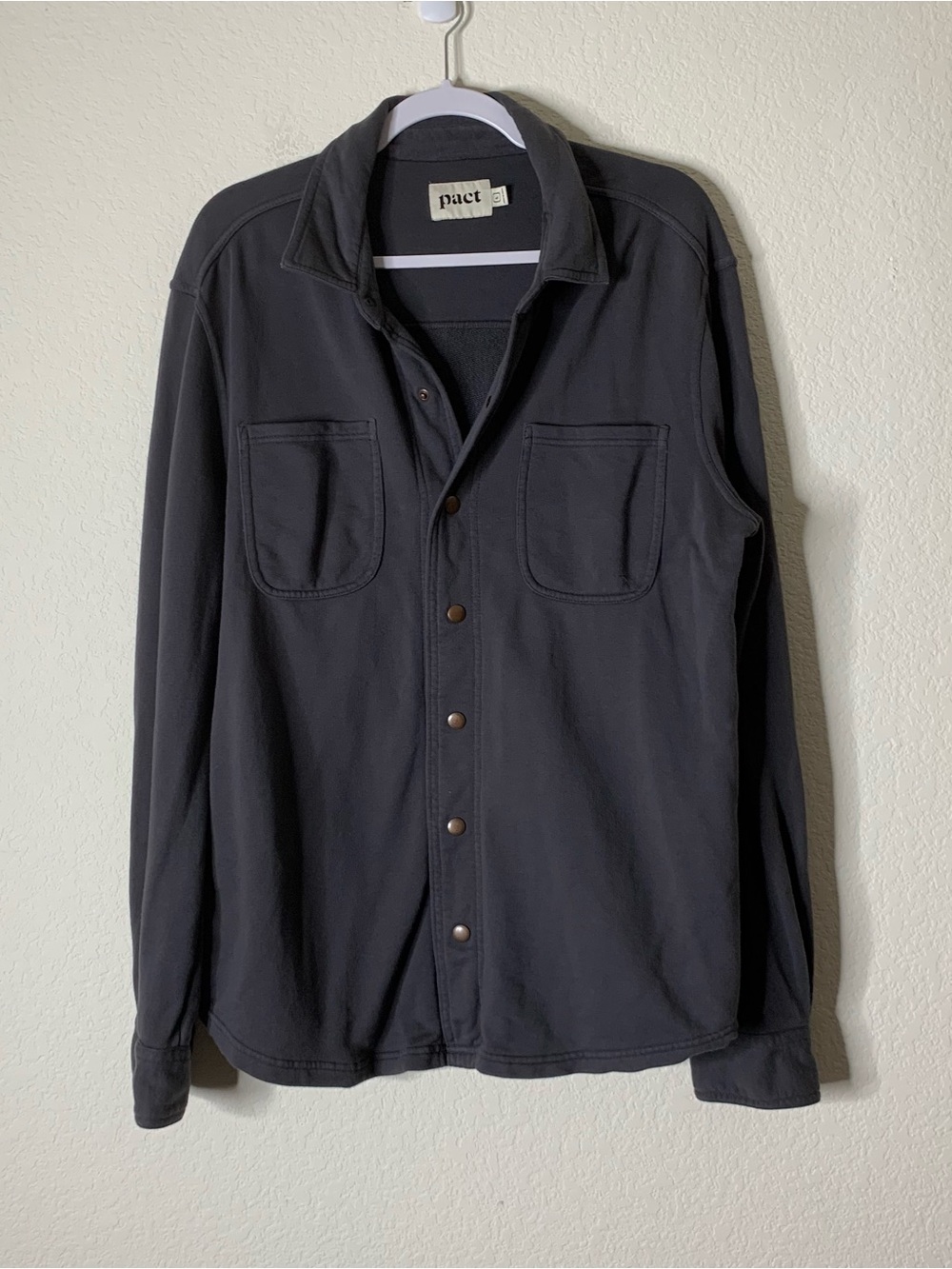 Pact Mens gray 100% Cotton snap button shirt jacket shacket L